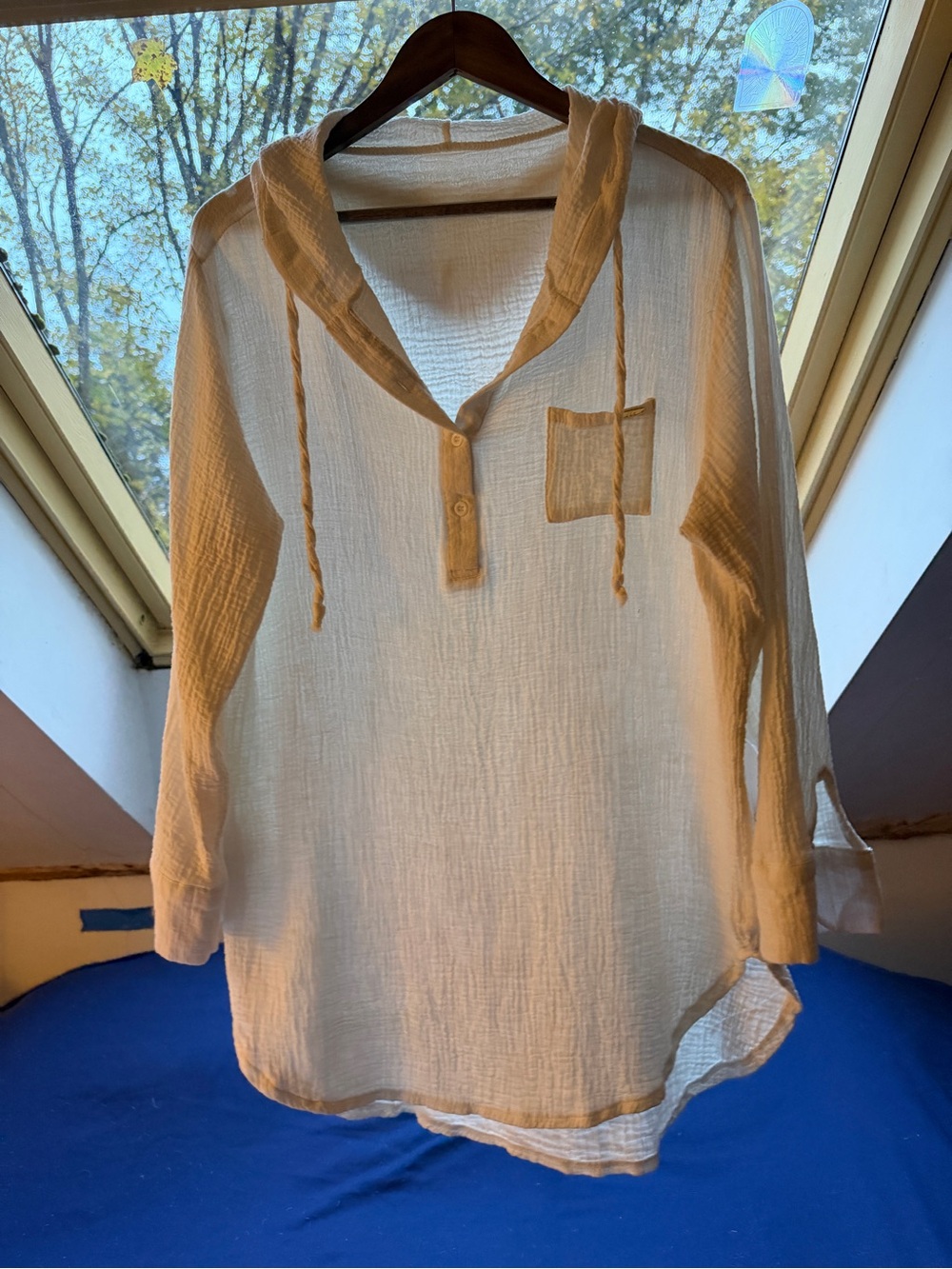 Casual Cream Hooded Women's Tunic Top